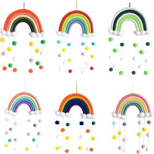 Handmade Weaving Decorative Boho Rainbow Wall Hanging with Tassel Garland