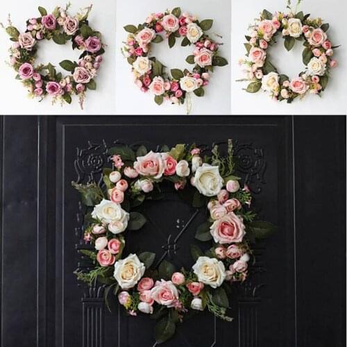 Popular Garland Artificial Rose Flower Hanging 35cm Door Wreath Peony Wedding Decor