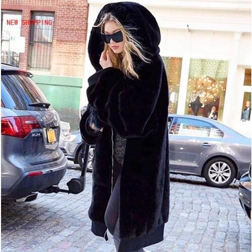 Casual Hoodies Furry Thick Warm Long Faux Fur Coat Women Faux Rabbit Fur Jacket Black Loose Winter Coat Women Feminine Coat 2XL