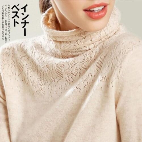 Turtleneck Pullover Womens Autumn Winter Short Slim Long Sleeve Hollow Pile Collar Knitted Women