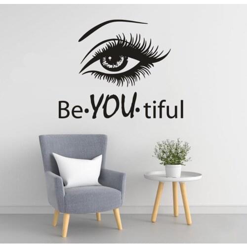 Be You Tiful Word Wall Decal Beauty Salon Decoration Eyelashes Vinyl Murals Beautiful Quote Wall Art Sticker Decor AC292