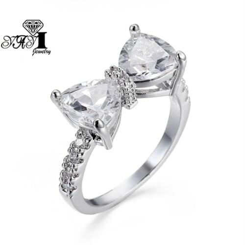 YaYI Fine Jewelry Fashion Princess Cut White Cubic Zirconia Red corundum Silver Color Engagement Wedding Heart Rings