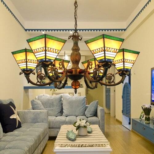 Southeast Asia Art Shop Creative Retro Ceiling Light European-Style Classic Luxury Cool Glass 6-Head 3-Head Restaurant