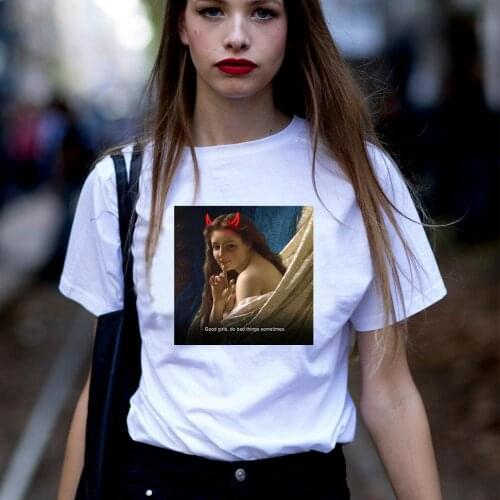 Tumblr Bad Girl T shirt Sexy Girl Print White Top&Tees 2019 Summer femme Tumblr Style Oversized t shirt