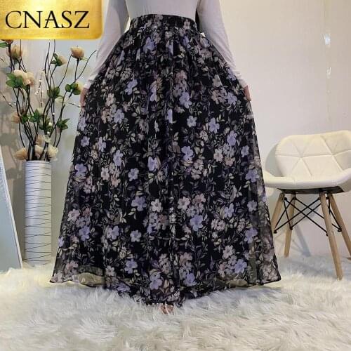 2020 New Spring Summer High Waist Long Pattern Flower Print Chiffon Beach Maxi Long Skirt Loose Fashion Women Skirt