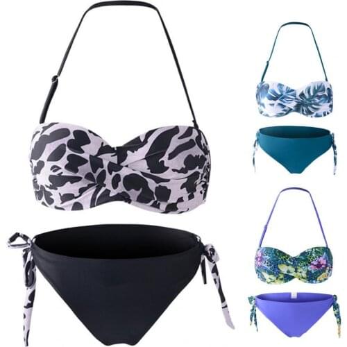 2021 Bikinis Women Bandage Bikini Swimsuit Printing Lacing Low Cut Women Bathing Suit Two Pieces Bikini Set for Water Activity
