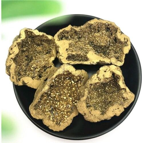 Golden Titanium Aura Agate Quartz Cluster Crystal Points Geode Minerals Specimen Decorative Stones and Minerals