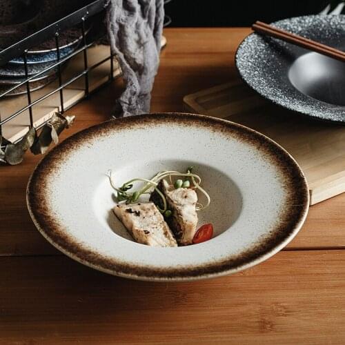 10-inch straw hat-shaped plate Nordic large soup bowl fruit salad pasta plate restaurant retro Japanese-style round tableware