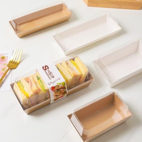 10pcs Baking Cake Boxes And Packaging Box For Cookies Clear Lid Grease-proof Kraft Paper Boxes Sandwich Containers For Home Cafe