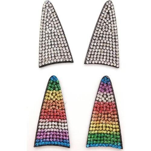 20pcs/lot Rainbow Shiny Diamond Rabbit Ear Padded appliques for headwear decoration handmade hair accessories