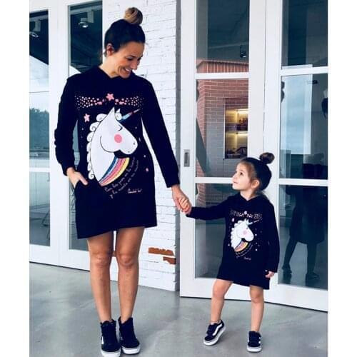 2021 Fashion Family Matching Clothes Mother Daughter Dresses Women Girl Casual Long Sleeve Flower Dress Mom Kids Party Clothes
