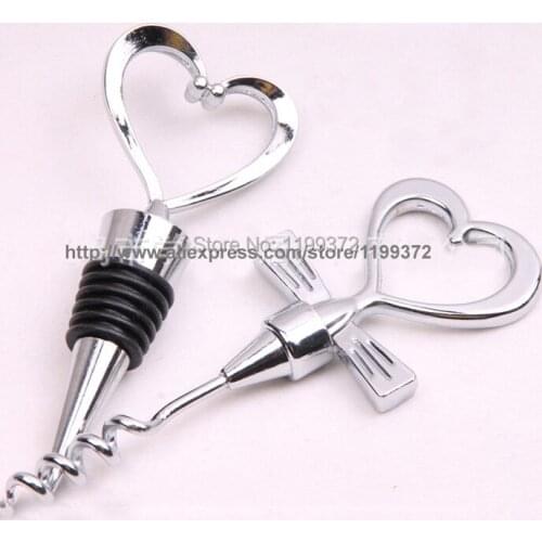 300sets 600pcs Love Heart Corkscrew Bottle Opener Set Wine Bottle Stopper combination Heart Shaped Wedding Decor Gift