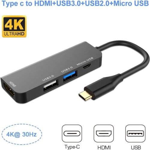 4k 30hz USB Thunderbolt3 Hub type c to hdmi usb3.0 2.0 micro usb Charger Adapter 4 in 1 for MacBook pro matebook Galaxy S10 s9