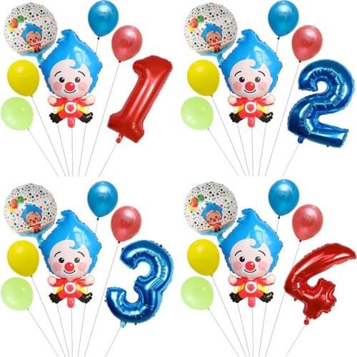 7Pcs/Set Cartoon Plim Clown Balloons Set 12inch Latex 30inch Number Air Globos Happy Birthday Party Decorations Kids Toys Gift