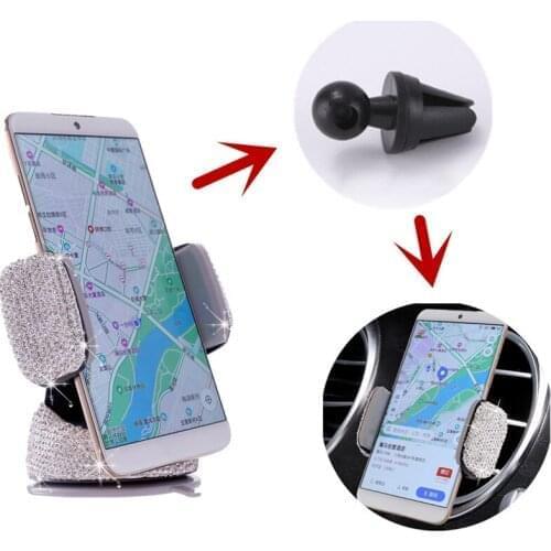 A3 In 1 360 Degree Car Phone Holder For Car Dashboard Auto Windows And Air Vent With DIY Crystal Diamond Type