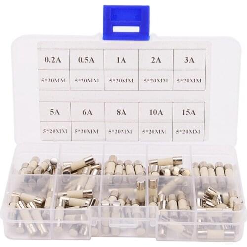 100 Pcs/set Assorted Ceramic Fuses White Ceramic Tube 5x20 MM Fast Blow 0.2A 0.5A 1A 2A 3A 5A 6A 8A 10A 15A Amp