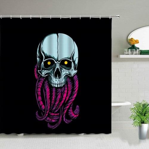Bohemian style, weird skull, flowers, eye fan, shower curtain, bathroom personality, home decoration