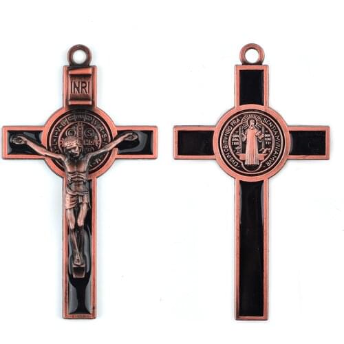 Black Red Blue White Catholic St Benedict Crucifix 77mm Rosary Decorative Charm Cross Pendant 6pcs
