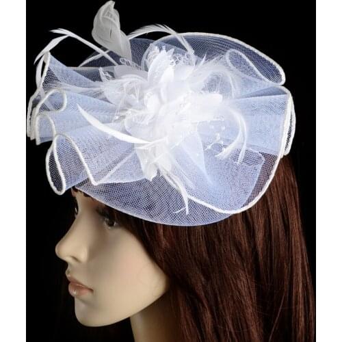 European-style wave-fold lace Hair Accessories Fascinator with Feathers French Veiling 16 colors ladies wedding Races Tovenaar