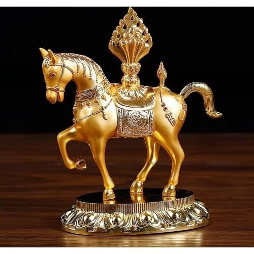 13.3*11.5cm Tantric Supply Esoteric Buddhist Alloy Metal Gold Plating Treasured Horse Home/Car Putting Decoration Crafts