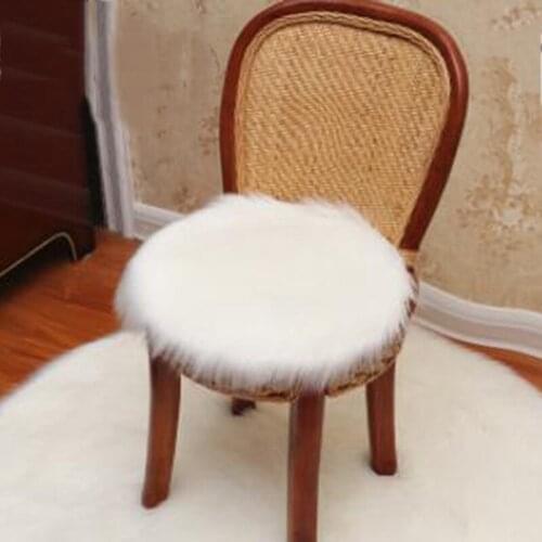 Hot Round Sheepskin Chair Cover Seat Pad Soft Carpet Hairy Plain Skin Fur Plain Fluffy Area Rugs Bedroom Faux Carpet Mat