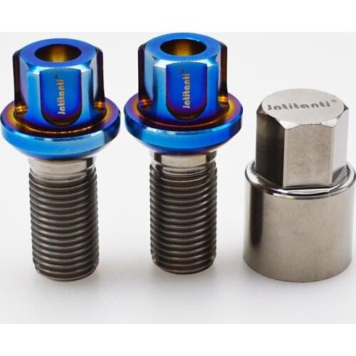 High performance light weight burnt blue color cone seat Gr.5 titanium anti-theft lug bolts M12*1.5*28mm
