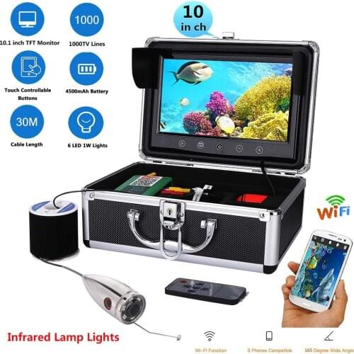 10" Color Monitor 30m Cable 1000TVL WiFi Underwater Fishing Camera Fish Finder 5 Mobile Devices Viewing for iOS for Android