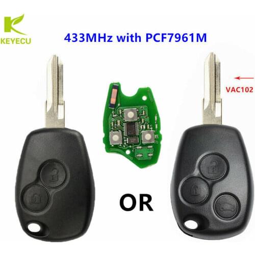 KEYECU Replacement Remote Car key fob 433MHz with PCF7961M HITAG AES Chip Uncut VAC102 for Renault Logan II Sandero II 2014