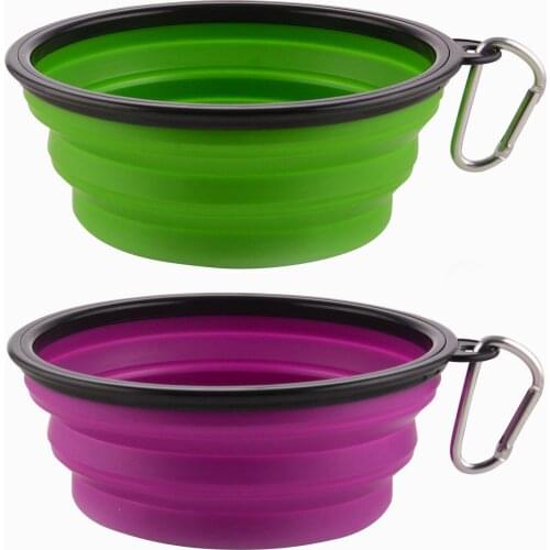 2 pcs Large Collapsible Dog Bowls, 34oz Portable Foldable Water Bowls Food Dishes with Carabiner Clip for Travel