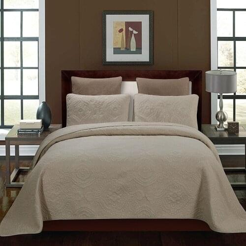 CHAUSUB Solid White Quilt Set 3PCS Washed Cotton Quilts Embroidered Quilted Bedspread Bed Cover Sheets King Size Coverlets