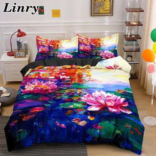 Lotus Pattern Printed Bedding Set Duvet Cover Single Double Full Twin Queen King Size Comforter Quilt Cover Bedroom Decor