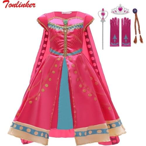 Girls Princess Jasmine Costumes Dress Up Carnival Halloween Outfits with Accessories Children Christmas Birthday Party Clothing