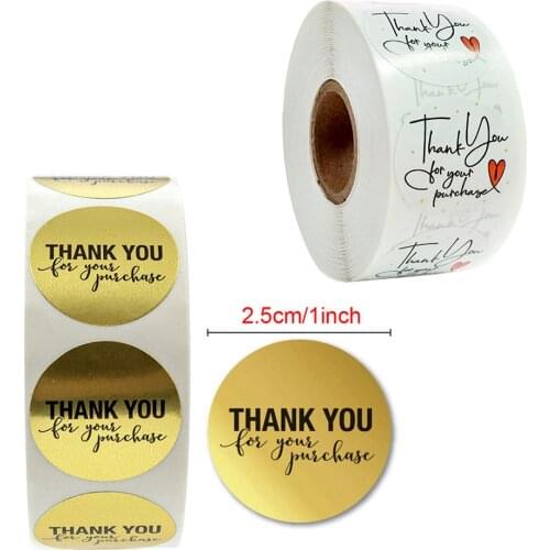 500pcs/roll round gold foil thank you for your purchase stickers for small business package seal labels box decoration sticker