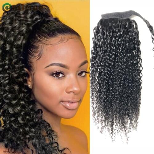 Kinky Curly Wrap Around Ponytail Clip In Human Hair Non-Remy Brazilian Hairpiece Wrap on Clip Hair Extension Pony Heat Resistant