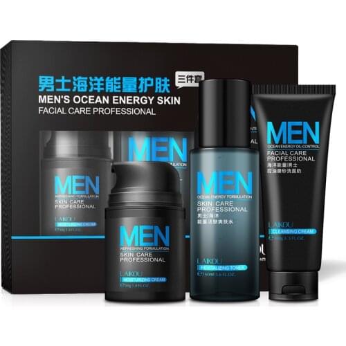 Laikou Men skin care set Face Cream Toner Face Skin Care Whitening Acne Treatment Moisturizing Face Care Repair Oil Control 3pcs