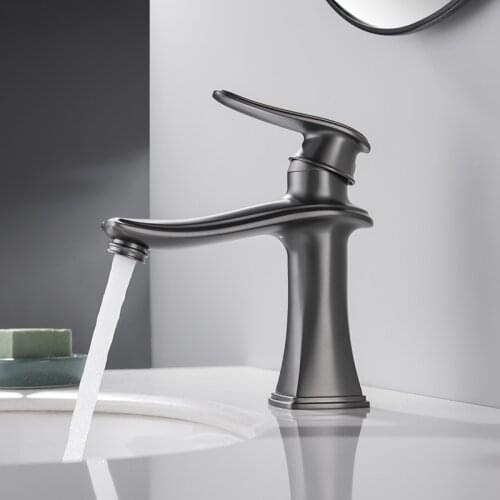Boonion brass basin mixer gun grey bathroom tap single handle hot & cold single hole simple style