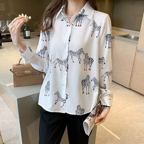 Fashion zebra print ladies shirts Womens Blouses 2021 Spring Autumn Long Sleeve Shirts Tops Blusas Mujer