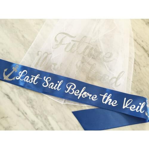 Customize Last Sail Before the Veil glitter wedding sash and veil set, bachelorette party sash veil sets, satin future mrs veil