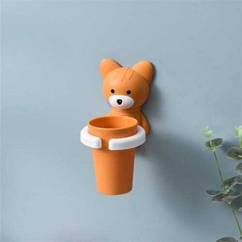 New Cute Toothbrush Holder With Cup Orange Durable And Drop Resistant Wall-mounted Shelf Mouthwash Cup Holder Bathroom Organizer
