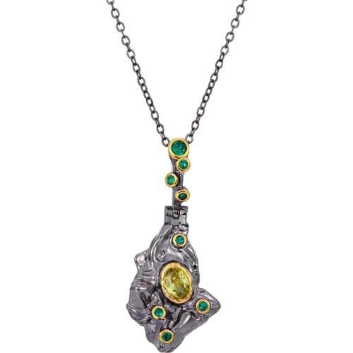 Fall Winter New Stone Age Collection Pendant Necklace Women Ancient Look Olivine Green CZ Unique Jewels