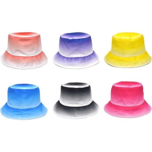 Fashion Gradient Color Bucket Hat Kpop Style Fisherman Hats Novelty Flat Top Summer Panama for Girls Cap Leisure Sun Visor Caps
