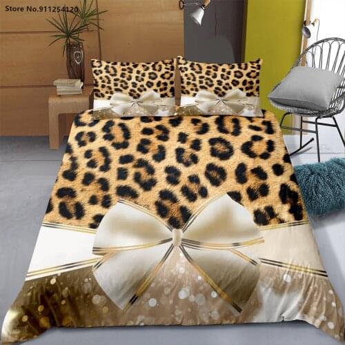 Ribbon Leopard Luxury Bedding Set Girl Adult Queen King Double Single Bed Comforter Cover Soft Bedding Bedspread Dropshipping