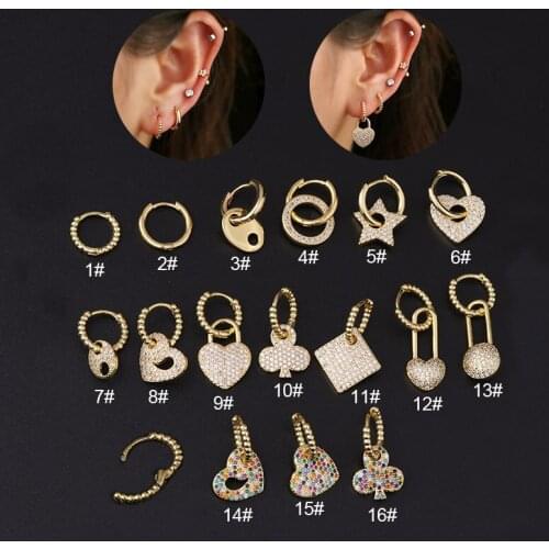 1PC Cz Hoop With Drop Earrings Fashion Bohemia Heart Moon Cartilage Hoop Earring Cartilage Piercing Jewelry Wholesale