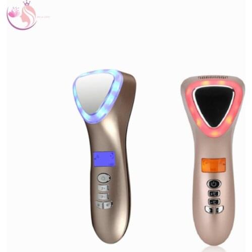 2021 LED Hot Cold Hammer Face Beauty Massager Ultrasonic Red Blue Light Ion Cryotherapy Facial Vibration Spa Skin Care Tools