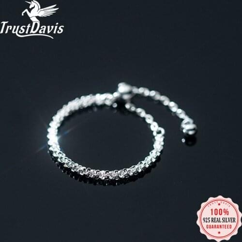 Trustdavis Real 925 Sterling Silver Fashion Cute Babysbreath Chain Ring Sizable For Women Wedding Party Fine S925 Jewelry DB1024