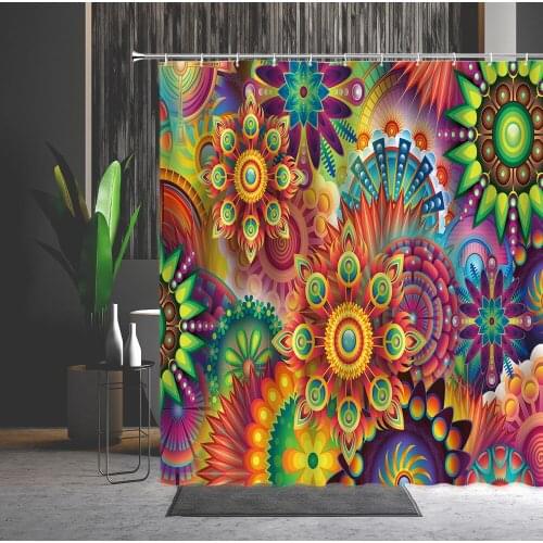 Waterproof Shower Curtain Datura Pattern Bohemia 3D Printing Machine Washable Bathtub Decoration Bathroom Curtain Set With Hooks