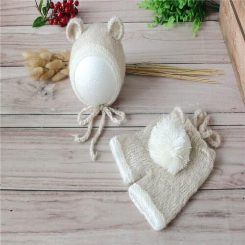 Knitted Newborn Mohair Romper Set Newborn Baby Bear Bonnet Newborn Girl Shorts Hat Pants Photography Props
