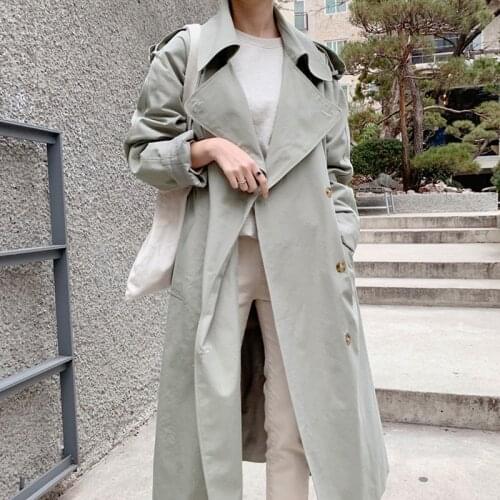 Windbreaker Womens 2021 Autumn New Korean Loose Thin Outwear Female Fashion Double Breasked Long Sleeve Casual Trench Coat