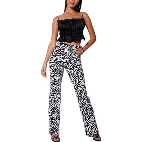 2021 New Fashion Women Straight Leg Pants Trend Animal Cherry Printed High Waist Loose Pants