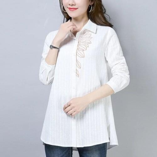 Embroidery Women Spring Summer Style Cotton Blouses Shirts Lady Casual Long Sleeve Turn-down Collar Blusas Tops ZZ0262